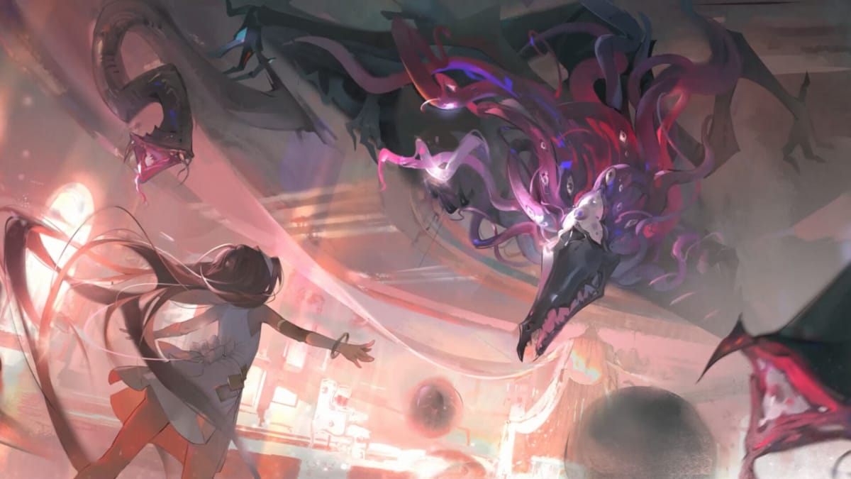 Lily, one of Morimens' characters, facing off against an otherdimensional horror in Morimens.