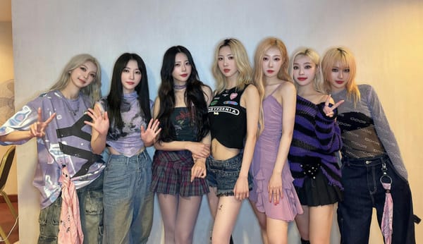 Dreamcatcher, dressed in various rock-style fashion aesthetic, poses for their Hong Kong concert.